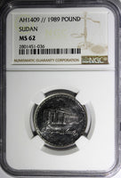 SUDAN AH1409//1989 1 Pound Central bank NGC MS62 TOP GRADED BY NGC KM# 106 (036)