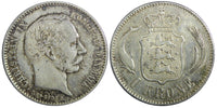 Denmark Christian IX Silver 1892 HC CS 1 Krone Last Year SCARCE KM# 797.1 (38)