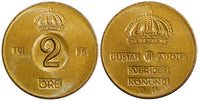 Sweden Gustaf VI Bronze 1956 TS 2 Ore GEM BU Toned KM# 821 (21 957)