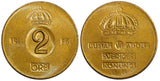 Sweden Gustaf VI Bronze 1956 TS 2 Ore GEM BU Toned KM# 821 (21 957)