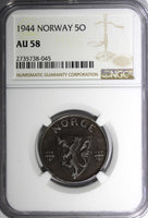 Norway Haakon VII Iron 1944 5 Ore NGC AU58 WWII Issue KM# 388 (045)