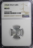 Italy 1956 R 1 Lira NGC MS63 BETTER DATE TOP GRADED BY NGC SCARCE KM# 91 (68)