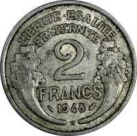 France Aluminum 1948 B 2 Francs 27 mm Beaumont-le-Roger KM# 886a.2 (18 088)