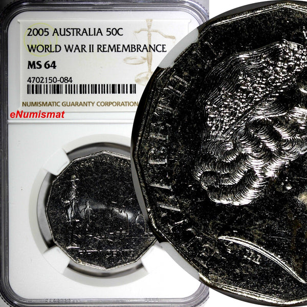 Australia 2005 50 CENTS NGC MS64 World War II Remembrance TOP GRADED KM# 746 (4)