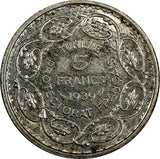 Tunisia  Silver 1358 (1939) 5 Francs Paris Mint 1 YEAR TYPE aUNC KM# 264 (970)