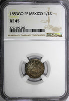 Mexico FIRST REP.SILVER 1853 GO PF 1/2 Real NGC XF45 1 GRADED HIGHER KM370.7(82)