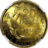 France 1950 20 Francs NGC MS65 4 plumes TOP GRADED BY NGC  KM# 916.2 (32)