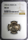 India-British George VI 1941 (C) 2 Annas Calcutta NGC MS64 NICE TONED KM# 541(7)