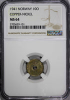 Norway Haakon VII Copper-Nickel 1941 10 Øre NGC MS64 WWII Issue KM# 383 (101)