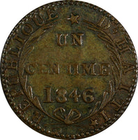 Haiti Copper 1846 // AN 43 1 Centime KM# 25.1 Ex.Wolfgang Schuster Coll.(17 574)