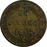 Haiti Copper 1846 // AN 43 1 Centime KM# 25.1 Ex.Wolfgang Schuster Coll.(17 574)