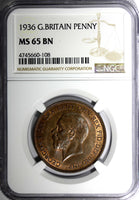GREAT BRITAIN George V Bronze 1936 1 Penny NGC MS65 BN NICE TONING KM# 838 (8)