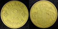 Iceland 1925 HCN; GJ 2 Krónur Mintage- 126 900 1st Year Type KM# 4.1 (23 948)