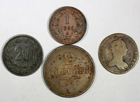 AUSTRIA LOT OF 4 COINS 1765-1916 PFENNIG,1,2 KREUZER, 20 HELLER (17 083)
