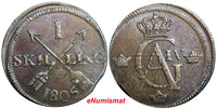 SWEDEN 1805 1 SKILLING OVERSTRUCK ON 18th Cent 2 ORE S.M.  KM#566 (2366A)