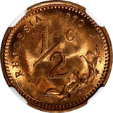Rhodesia Bronze 1970 1/2 Cent NGC MS64 RB NICE RED KM# 9 (002)
