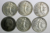 FRANCE LOT OF 6 SILVER COINS 1866-1920 50 Centimes KM# 814.1;KM# 854