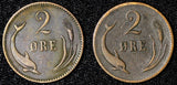 Denmark Christian IX Bronze LOT OF 2 COINS 1880,1889 2 Ore SCARCE KM# 793.1 (5)