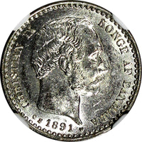 Denmark Christian IX Silver 1891 CS 10 Ore NGC MS61 Last Date KM# 795.1 (083)