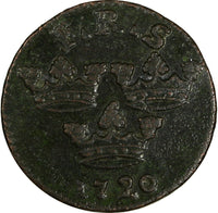 Sweden Frederick I Copper 1720 1 Öre 1st Year for Type KM# 383.1 (17 422)