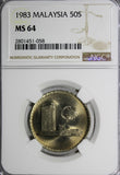 Malaysia Copper-Nickel 1983 50 Sen NGC MS64 GEM BU NICE TONING  KM# 5.3