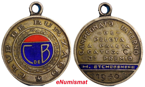 Argentina SILVER Enamel Medal Award 1940 PADDLE BALL Championship 25 mm (6267)