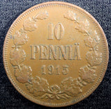 Finland Nicholas II Copper 1915 10 Penniä Mintage-420,000 KM# 14 (23 033)