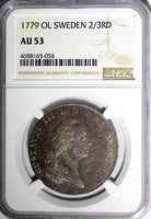 Sweden Gustav III Silver 1779 OL 2/3 Riksdaler NGC AU53 TONED TOP GRADED KM# 526