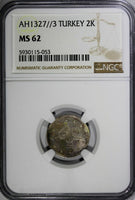 Turkey Mehmed V Silver AH1327//3 (1911) 2 Kurush NGC MS62 Toned KM# 749 (053)
