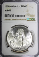 Mexico ESTADOS UNIDOS MEXICANOS Silver 1978 Mo 100 Pesos NGC MS66 KM# 483.2 (5)