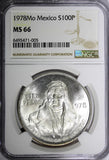 Mexico ESTADOS UNIDOS MEXICANOS Silver 1978 Mo 100 Pesos NGC MS66 KM# 483.2 (5)