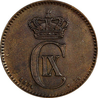 Denmark Christian IX 1874 CS 2 Ore 1st Year For Type XF KM# 793.1 (18 685)