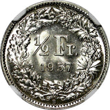 Switzerland Silver 1957 B 1/2 Franc Standing Helvetia NGC MS65 KM# 23 (005)