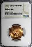 GREAT BRITAIN Elizabeth II 1967 1/2 Penny NGC MS64 RD FULL RED KM# 896 (003)