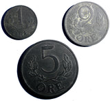 Denmark LOT OF 3 COINS Zinc WWII 1942-1944  5, 2 ,1 Ore  KM# 834a KM#832 KM#833a