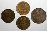 Latvia Bronze LOT OF 4 COINS 1922-1932 5 Santimi ;2 Santimi KM# 3;KM# 2