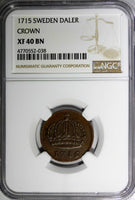 Sweden Carl XII Copper 1715 Daler S.M. Crown NGC XF40 BN SCARCE KM# 352