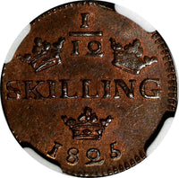 SWEDEN Carl XIV Johan Copper 1825 1/12 Skilling  NGC MS64 RB KM# 616 (033)