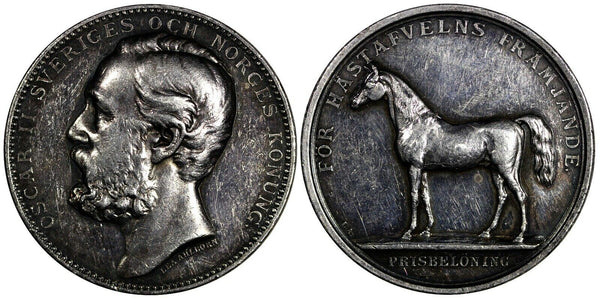 SWEDEN Silver Specimen Medal Oscar II Reward for Horse Breeding (43mm,38,06g)(7)