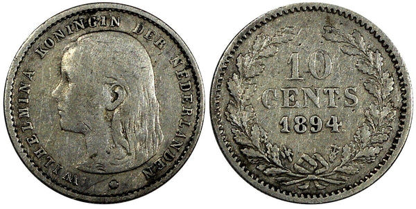 Netherlands Wilhelmina I Silver 1894 10 Cents KM# 116 (20 663)
