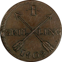 SWEDEN Gustaf IV 1805 1 SKILLING OVERSTRUCK ON 2 ORE (1743-1768) KM# 566(17 291)