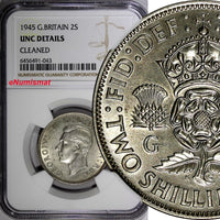 GREAT BRITAIN George VI Silver 1945 Florin /2 Shilling NGC UNC DET.WWII KM855(3)