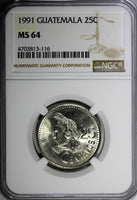 Guatemala Copper-Nickel 1991 25 Centavos NGC MS64 KM# 278.5