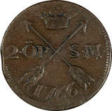 SWEDEN Adolf Frederick Copper 1766 SM 2 Ore  KM# 461 (19 614)