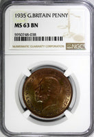 GREAT BRITAIN George V Bronze 1935 1 Penny NGC MS63 BN NICE TONING KM# 838 (038)