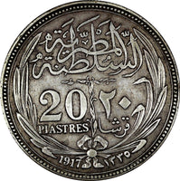 Egypt British Occupation Hussein Kamil AH1335/1917 20 Piastres  KM#321 (20 736)