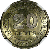Malaya & British Borneo Elizabeth II 1961 20 Cents NGC MS66 Light Toning KM#3(6)