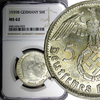 Germany - Third Reich Silver 1939 B 5 Reichsmark 29mm NGC MS62 KM# 94 (023)