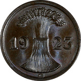 Germany - Weimar Republic Bronze 1923 G 2 Rentenpfennig Stuttgart UNC KM# 31 (7)