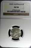 AUSTRALIA George VI Silver 1942  6 Pence NGC AU58  KM# 38